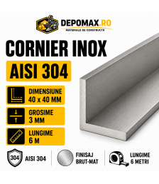 Cornier inox AISI 304, 40 x 40 x 3 mm, 6 metri